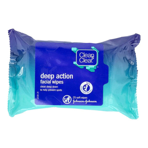 CLEAN AND CLEAR DEEP ACTION FACIAL WIPES 25PC