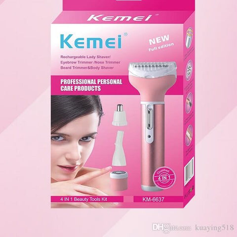 Kemei KM-6637 Electric Shaver 4 in 1 Rechargeable Hair Trimmer Women Hair Removal