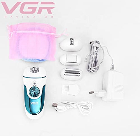 VGR V-700 Cordless Professional 4-in-1 Women Epilator & Shaver for Face, Legs, Underarms & Bikini area with Callus Remover for Wet & Dry use 50 minutes