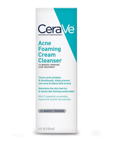 Cerave Acne Foaming Cream Cleanser 4% Benzoyl Peroxide Acne Treatment 150Ml