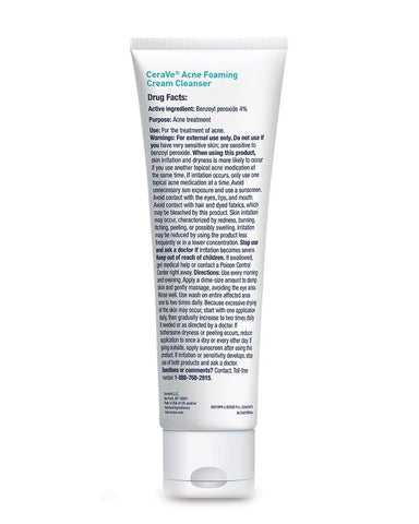 Cerave Acne Foaming Cream Cleanser 4% Benzoyl Peroxide Acne Treatment 150Ml