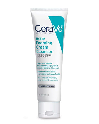 Cerave Acne Foaming Cream Cleanser 4% Benzoyl Peroxide Acne Treatment 150Ml