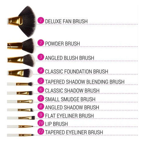 BH Cosmetics White Dot Collection Brush Set (Pack Of 11)